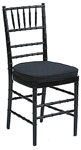 black chiavari chair rental with black chivary chair pad